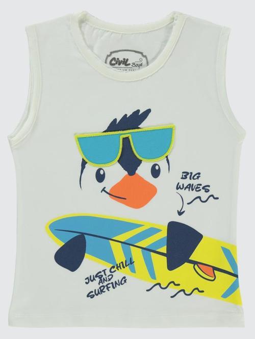 Gözlük Nakış Penguen Baskılı 2-5 Yaş Tişört - Ekru2-3 Yaş