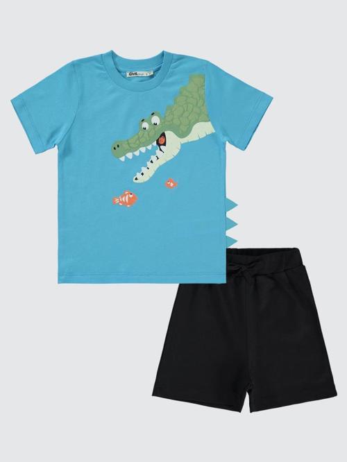 Timsah Balık Baskılı 2-5 Yaş Takım - Mavi4-5 Yaş