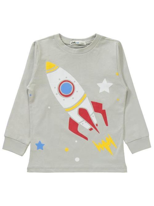 Roket Baskılı 2-5 Yaş Pijama Takımı - Gri5-6 Yaş