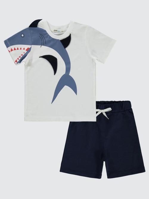 Köpek Balığı Baskılı 2-5 Yaş Takım - Beyaz2-3 Yaş