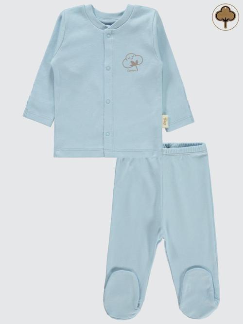 Organik Pamuklu 0-6 Ay Bebe Pijama Takımı - Mavi1-3 Ay