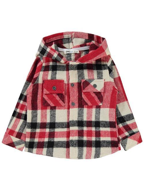 Kapşonlu Ekoseli 2-5 Yaş Gömlek - Kırmızı2-3 Yaş