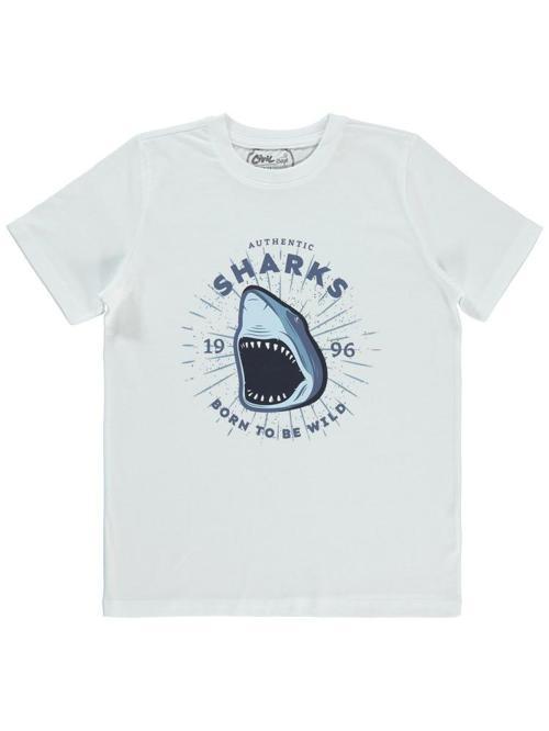 Shark Baskılı 10-13 Yaş Tişört - Beyaz10-11 Yaş