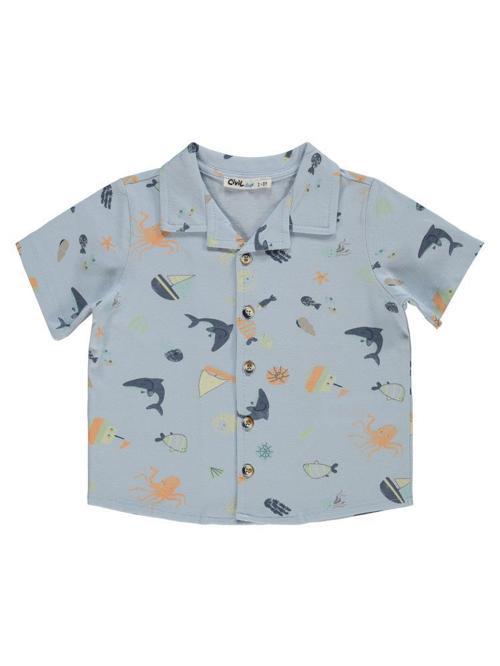 Ahtapot Yelkenli Baskılı 2-5 Yaş Gömlek - Mavi4-5 Yaş