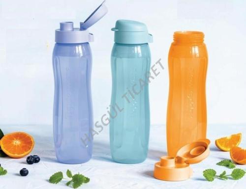 Eco Şişe 750 ml İnce 3 lü Matara Suluk Set Kolay Kapak Mor Mavi Turuncu Set