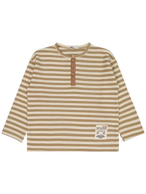 Çizgili Sahte Patlı 6-9 Yaş Sweatshirt - Kahverengi7-8 Yaş