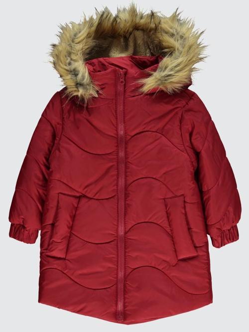 Kapşonu Kürklü 2-5 Yaş Mont - Kırmızı4-5 Yaş