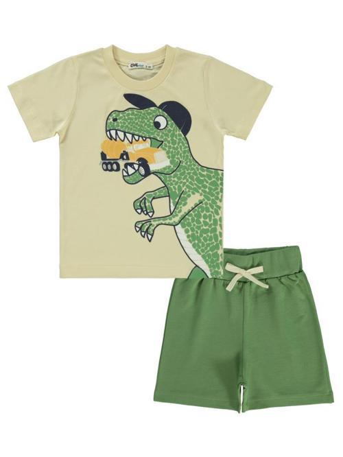 Dinozor Baskılı 2-5 Yaş Takım - Bej2-3 Yaş