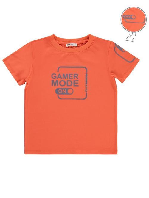 Gamer Mode Reflektör Baskılı 10-13 Yaş Tişört - Turuncu13-14 Yaş