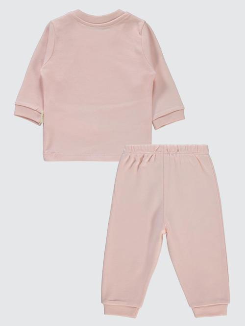 Organic Pamuklu Omuzdan Patlı 1-9 Ay Pijama Takımı - Pembe1-3 Ay