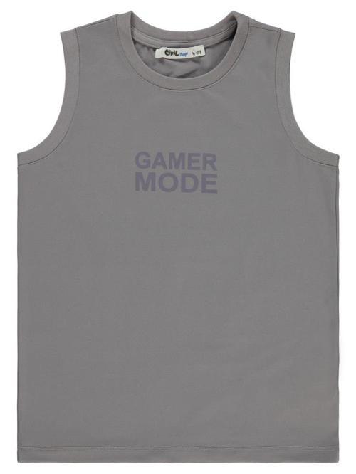 Gamer Mode Reflektör Baskılı Sıfır Kol 6-9 Yaş Tişört - Gri7-8 Yaş