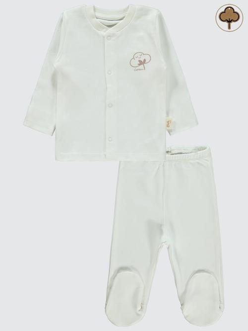 Organik Pamuklu 0-6 Ay Bebe Pijama Takımı - Ekru3-6 Ay
