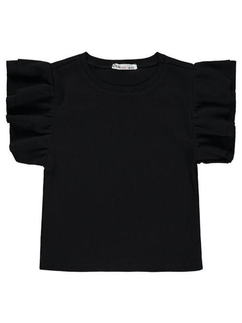 Volan Kollu 10-13 Yaş Tişört - Siyah12-13 Yaş