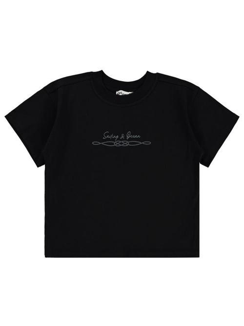 Sailing Baskılı Oversize 10-13 Yaş Tişört - Siyah10-11 Yaş
