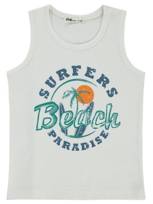 Surfer Beach Baskılı 2-5 Yaş Tişört - Beyaz4-5 Yaş
