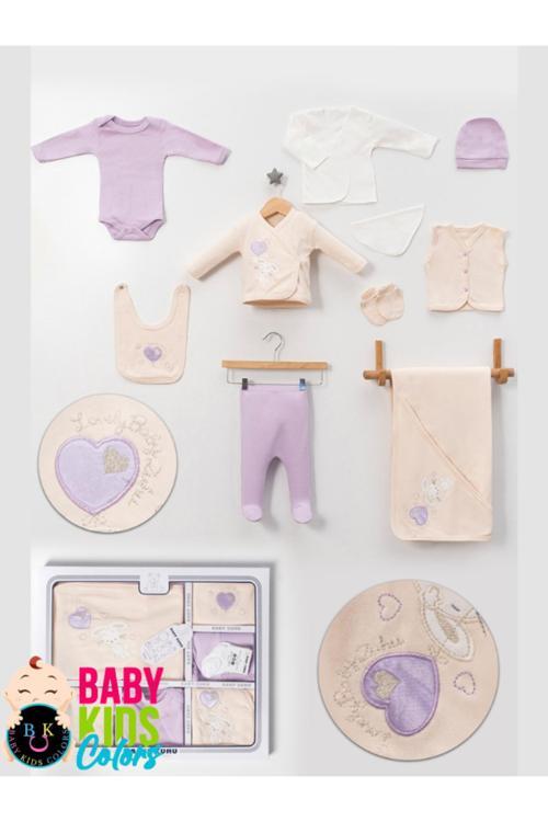 Lüks Tavşan Nakışlı Yeni Doğan Hastane Çıkış 10'Lu Zıbın Seti (Kutulu)