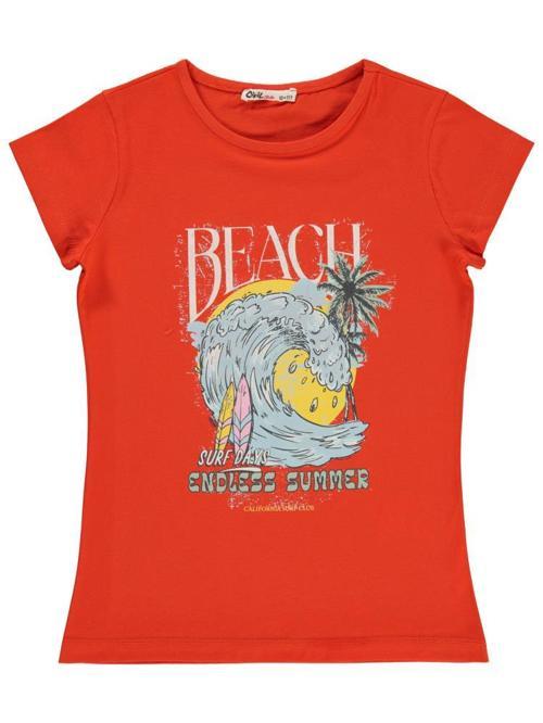Beach Baskılı 10-13 Yaş Tişört - Turuncu11-12 Yaş