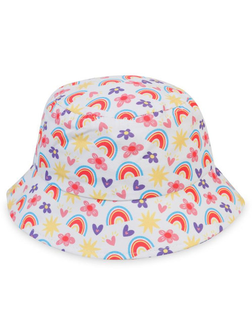 Gökkuşağı Desenli 2-5 Yaş Çocuk Kız Maksi Şapka - BeyazStandart