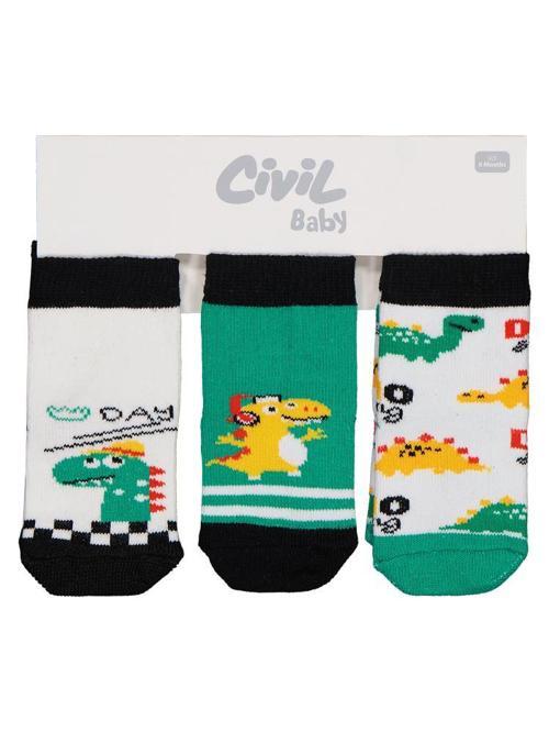 10190 Civil Baby Dino 3'lü 6-18 Ay Bebek Erkek Çorap Set - Standart12 Ay