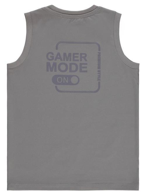 Gamer Mode Reflektör Baskılı Sıfır Kol 6-9 Yaş Tişört - Gri6-7 Yaş