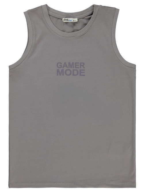 Gamer Mode Reflektör Baskılı Sıfır Kol 10-13 Yaş Tişört - Gri12-13 Yaş