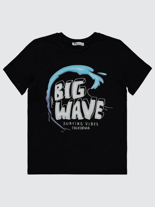 Bıg Wave Baskılı 10-13 Yaş Tişört - Siyah10-11 Yaş