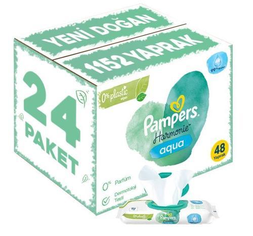 Pampers Harmonie Islak Havlu Mendil Aqua Pure 48 Yaprak 24 Lü Set (1152 Yaprak) Organik Pamuk