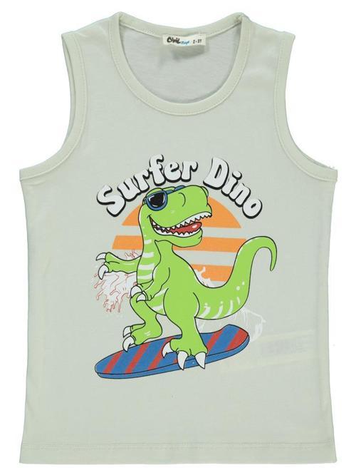 Surfer Dino Baskılı 2-5 Yaş Tişört - Gri2-3 Yaş
