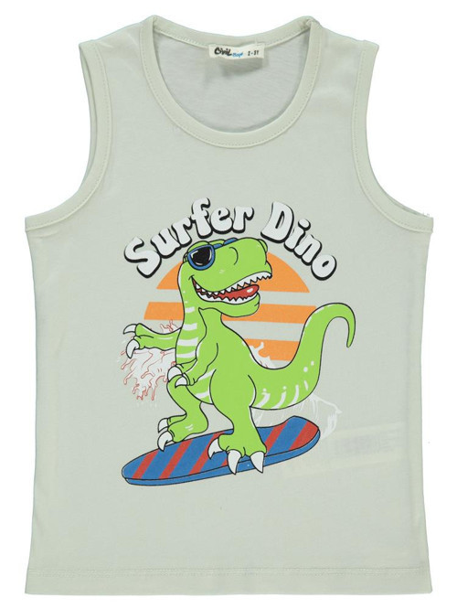 Surfer Dino Baskılı 2-5 Yaş Tişört - Gri3-4 Yaş