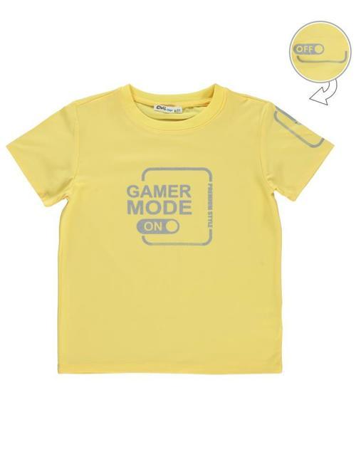 Gamer Mode Reflektör Baskılı 10-13 Yaş Tişört - Sarı12-13 Yaş