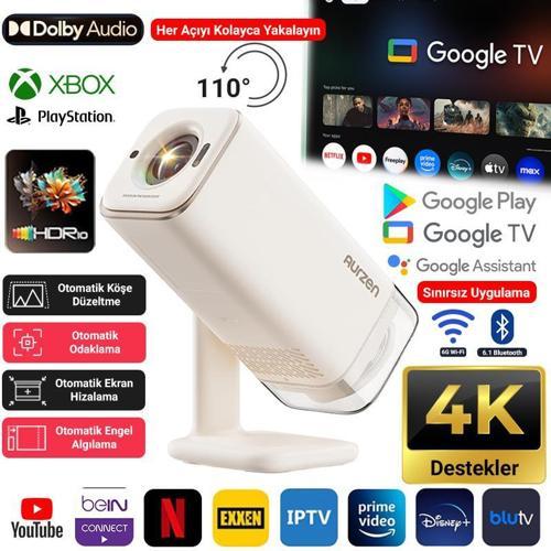 Aurzen Boom Air Android Google TV 4K Destekli Projeksiyon Cihazı +HDR10+ToF Auto Focus+Auto Keystone+