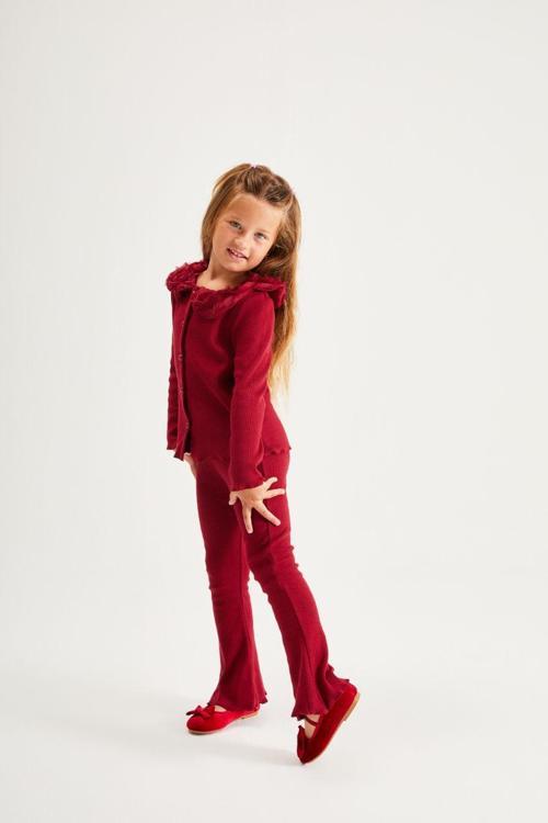 Kız Çocuk Triko Takım – Gül Detaylı Bordo