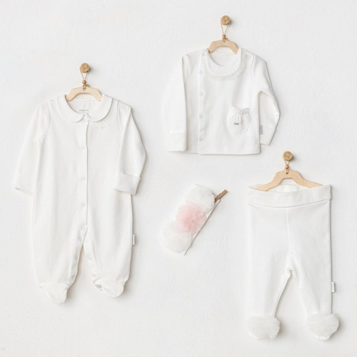 AC24501 Petit Love Newborn Tüllü 4 Parça Set Ekru