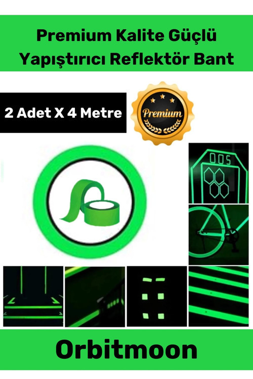 Premium Kendinden Yapışkanlı Fosforlu Karanlıkta Işık Veren Yeşil Şerit 4 Metre Reflektör Bant