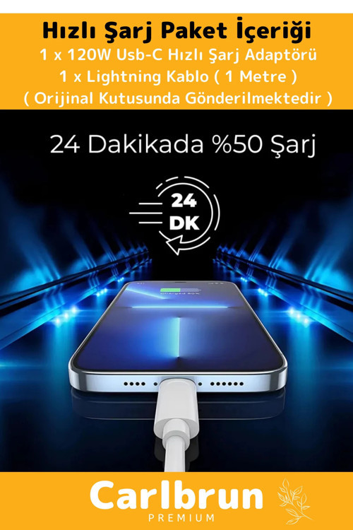 Carlburn Premium 45W Ultra Hızlı Şarj Seti Adaptör + Type C Kablosu Tüm Telefonlara Uyumlu Şarj Cihazı 2