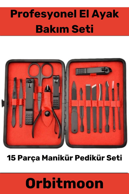 Profesyonel Paslanmaz Çelik El Yüz Ayak Bakımı Keskin Özel Seri Manikür Pedikür Seti 15 Parça