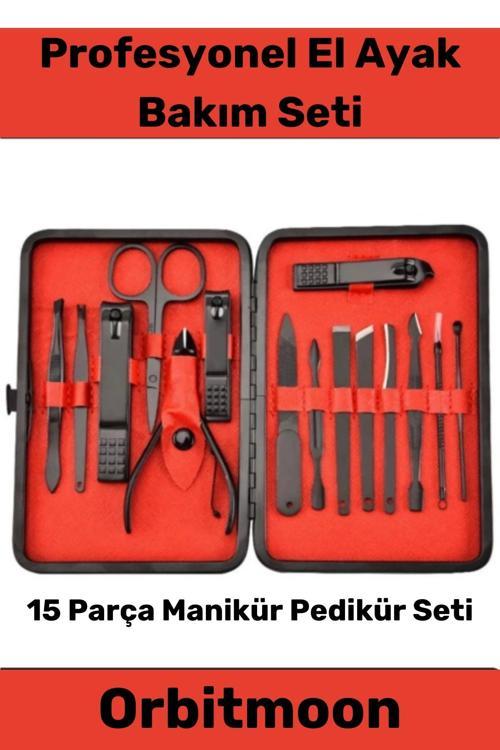Profesyonel Paslanmaz Çelik El Yüz Ayak Bakımı Keskin Özel Seri Manikür Pedikür Seti 15 Parça