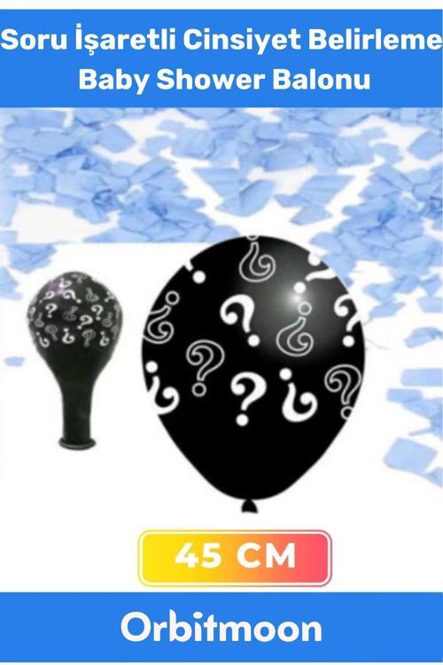 Ürün Cinsiyet Belirleme Partisi Siyah Büyük Soru İşareti 45cm Erkek Bebek Baby Shower Balonu