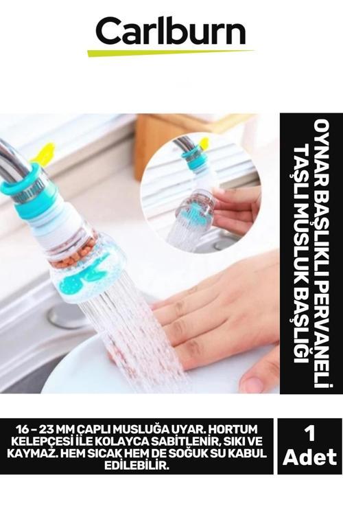 Özel Tasarım 360 Derece Oynar Su Tasarruflu Mineral Taşlı Başlıklı Pervaneli Musluk Başlığı