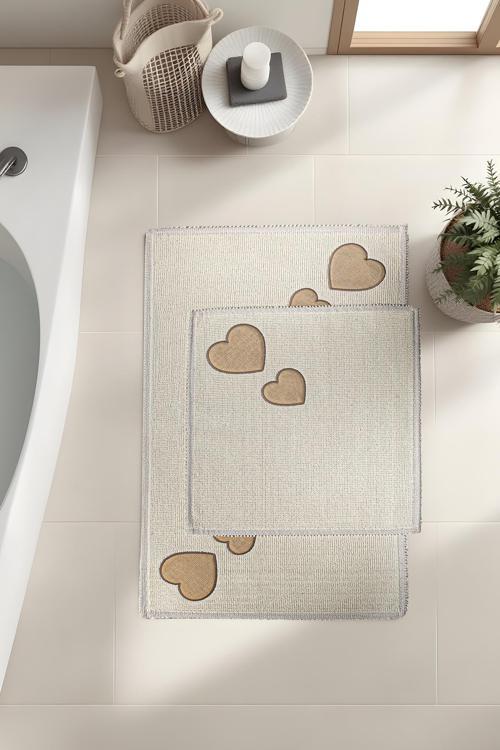 Banyo 2li Paspas Takımı Kalp Bej 60x100