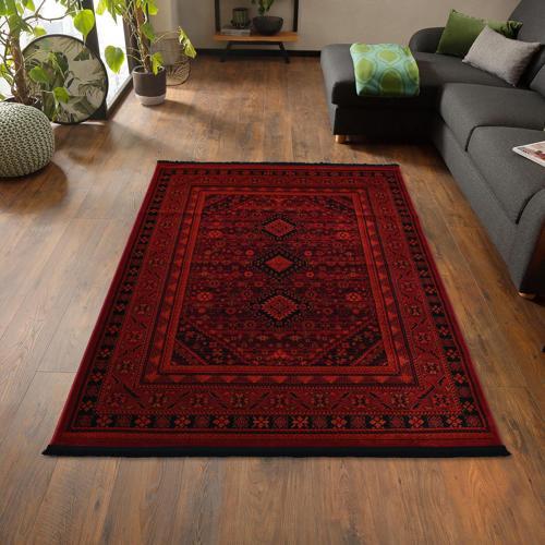 Afgan Türkmen Otantik Desenli Dokuma Kırmızı Oturma Odası Salon Mutfak Halısı Yolluk X380A 