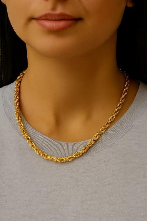 Altın Renk Burgu Kolye 45 Cm. Unisex Çelik Kolye - 3353