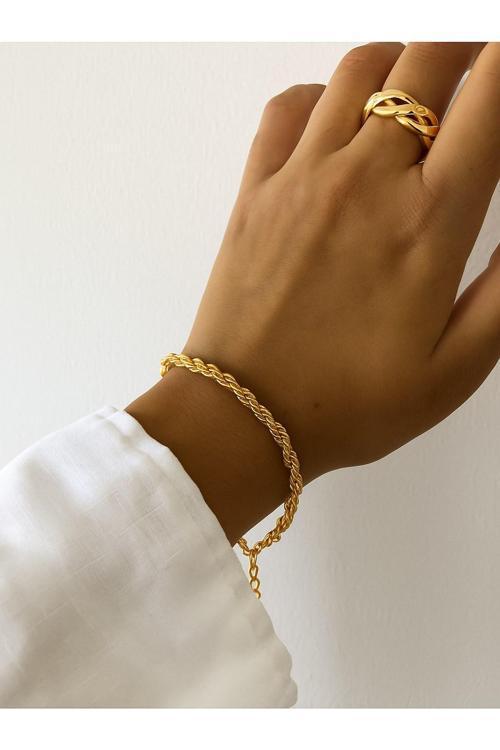 Altın Renk Burgu Unisex Çelik Bileklik - 3354