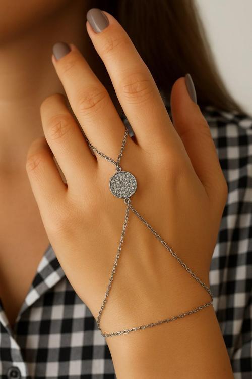 Gümüş Renk Beyaz Taş Yuvarlak Çelik Şahmeran - 3558