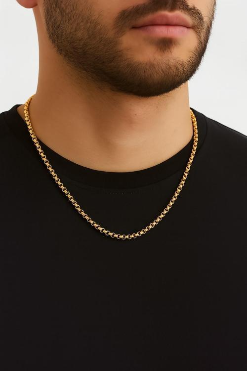 Altın Renk Iç Içe Geçmeli Arnavut Asansör Unisex Erkek Çelik Kolye - 3375