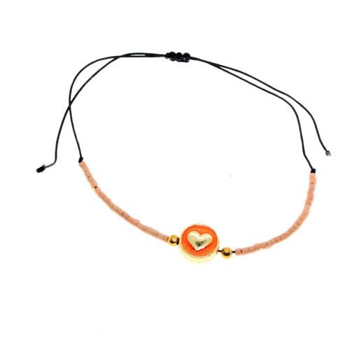 Altın Renk Pembe Mineli Kalp Model Miyuki Bileklik - 2954