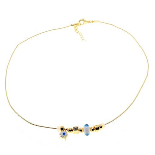 Altın Renk Beyaz Mineli Yonca Pandora Model Zirkon Kolye  - 2996