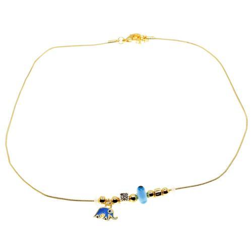 Altın Renk Turkuaz Mineli Fil Pandora Model Zirkon Kolye  - 2998