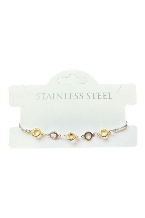 Gümüş Renk Yuvarlak Zincir Sarı Beyaz Asansör Çelik Bileklik - 3621