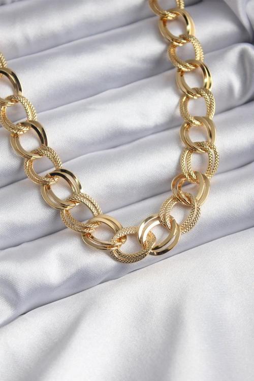 Altın Renk Samanyolu Zincir Çelik Choker Kolye  - 3134